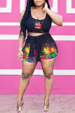 Purple Casual Sportswear Print Bandage Patchwork U Neck Two Pieces