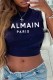 Black Street Print Letter O Neck Tops