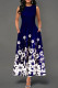 Tibetan Blue Sweet Elegant Print Patchwork O Neck A Line Dresses