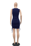 Royal Blue Sexy Solid Patchwork O Neck Pencil Skirt Dresses