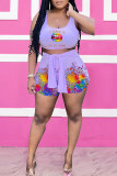 Purple Casual Sportswear Print Bandage Patchwork U Neck Two Pieces