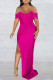 Rose Red Sexy Elegant Solid Patchwork Slit Off the Shoulder Straight Dresses