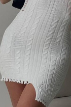 White Sexy Solid Tassel O Neck Pencil Skirt Dresses