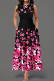 Pink Sweet Elegant Print Patchwork O Neck A Line Dresses