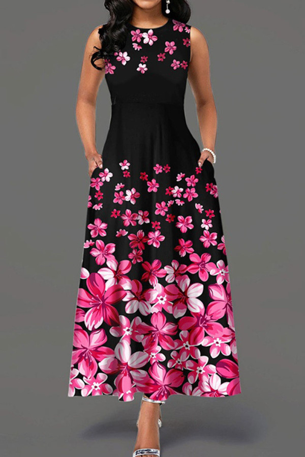 Pink Sweet Elegant Print Patchwork O Neck A Line Dresses