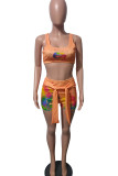 Purple Casual Sportswear Print Bandage Patchwork U Neck Two Pieces