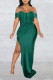 Green Sexy Elegant Solid Patchwork Slit Off the Shoulder Straight Dresses