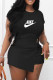 Black Casual Print Letter O Neck Short Sleeve Two Pieces