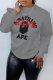 Grey Casual Street Print Patchwork Letter O Neck Tops
