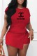 Red Casual Print Letter O Neck Short Sleeve Two Pieces