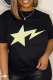Black Casual Daily Print Patchwork O Neck T-Shirts