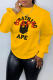 Yellow Casual Street Print Patchwork Letter O Neck Tops