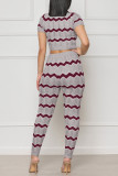 Pink Casual Patchwork O Neck Short Sleeve Two Pieces