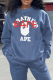 Blue Street Sportswear Print Patchwork Letter O Neck Tops