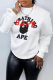 White Casual Street Print Patchwork Letter O Neck Tops