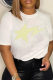 White Casual Daily Print Patchwork O Neck T-Shirts