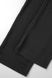 Black Casual Solid Patchwork Turtleneck Plus Size Jumpsuits