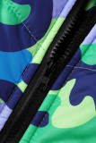 Green Casual Street Print Camouflage Print Zipper Collar Outerwear