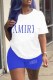 Blue Casual Print Letter O Neck Short Sleeve Two Pieces