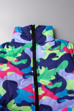 Purple Casual Street Print Camouflage Print Zipper Collar Outerwear