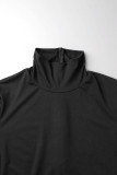 Black Casual Solid Patchwork Turtleneck Plus Size Jumpsuits