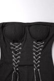 Coffee Sexy Solid Patchwork Strapless Skinny Jumpsuits