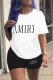 Black Casual Print Letter O Neck Short Sleeve Two Pieces