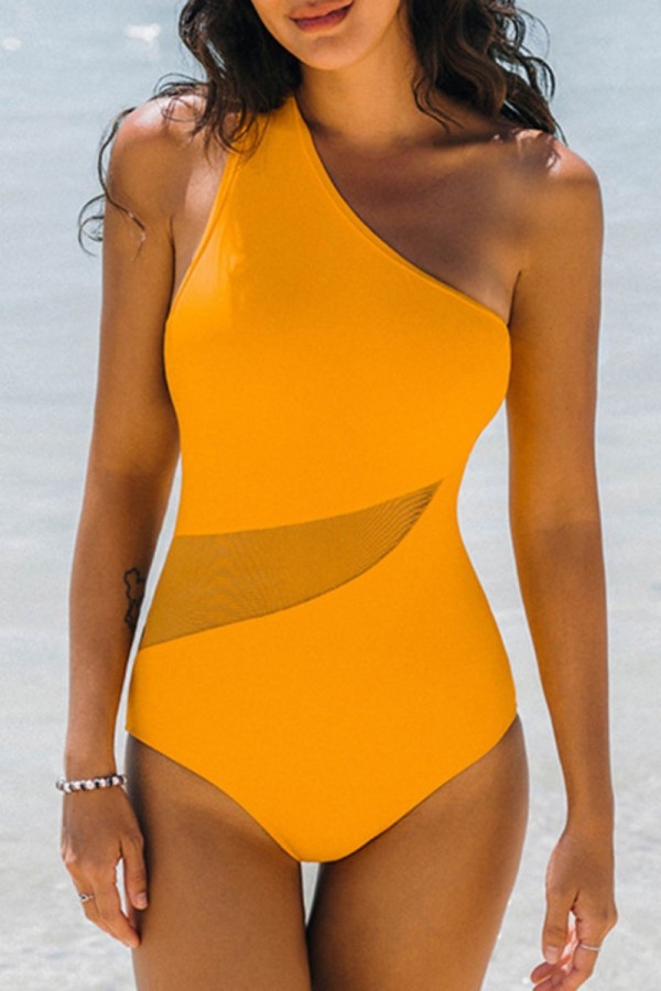 Yellow Sexy Solid Patchwork Backless Swimwears (With Paddings)
