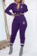 Purple Casual Print Letter Mandarin Collar Long Sleeve Two Pieces