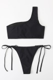 Black Sexy Solid Bandage Patchwork See-through Backless Swimwears (With Paddings)