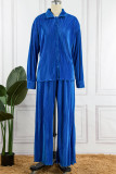 Blue Casual Solid Patchwork Turndown Collar Long Sleeve Two Pieces