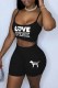 Black Street Print Letter Spaghetti Strap Sleeveless Two Pieces