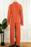 Blue Casual Solid Patchwork Turndown Collar Long Sleeve Two Pieces