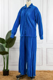 Blue Casual Solid Patchwork Turndown Collar Long Sleeve Two Pieces