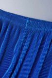 Blue Casual Solid Patchwork Turndown Collar Long Sleeve Two Pieces