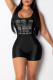 Black Casual Sportswear Solid Patchwork Hot Drill U Neck Skinny Rompers