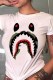 White Casual Print Patchwork O Neck T-Shirts