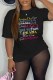 Black Casual Print Letter O Neck T-Shirts