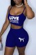 Royal Blue Street Print Letter Spaghetti Strap Sleeveless Two Pieces