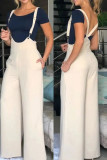 Cream White Casual Solid Backless Spaghetti Strap Regular Jumpsuits (Without T-shirt)