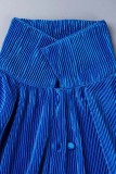 Blue Casual Solid Patchwork Turndown Collar Long Sleeve Two Pieces