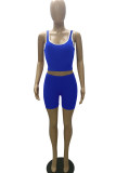 Blue Casual Sportswear Solid Patchwork U Neck Two Pieces