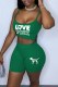 Green Street Print Letter Spaghetti Strap Sleeveless Two Pieces