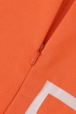 Orange Casual Letter Patchwork Basic Zipper Collar Skinny Romper