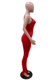 Red Sexy Solid Letter Spaghetti Strap Skinny Jumpsuits