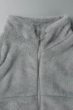 Blue Casual Solid Patchwork Zipper Collar Outerwear