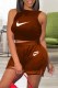 Brown Casual Print Patchwork O Neck Sleeveless Two Pieces
