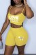 Yellow Street Print Letter Spaghetti Strap Sleeveless Two Pieces