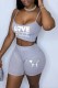 Grey Street Print Letter Spaghetti Strap Sleeveless Two Pieces
