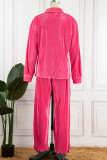 Blue Casual Solid Patchwork Turndown Collar Long Sleeve Two Pieces